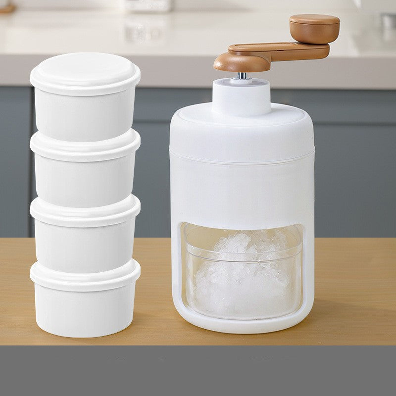Charchi stainless steel ice crusher with wooden handle and white storage containers